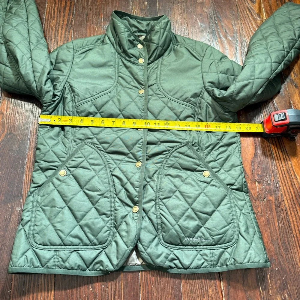 Eddie Bauer Quilted Jacket Women PM Green Sport Shop Lightweight Petite Zip Snap